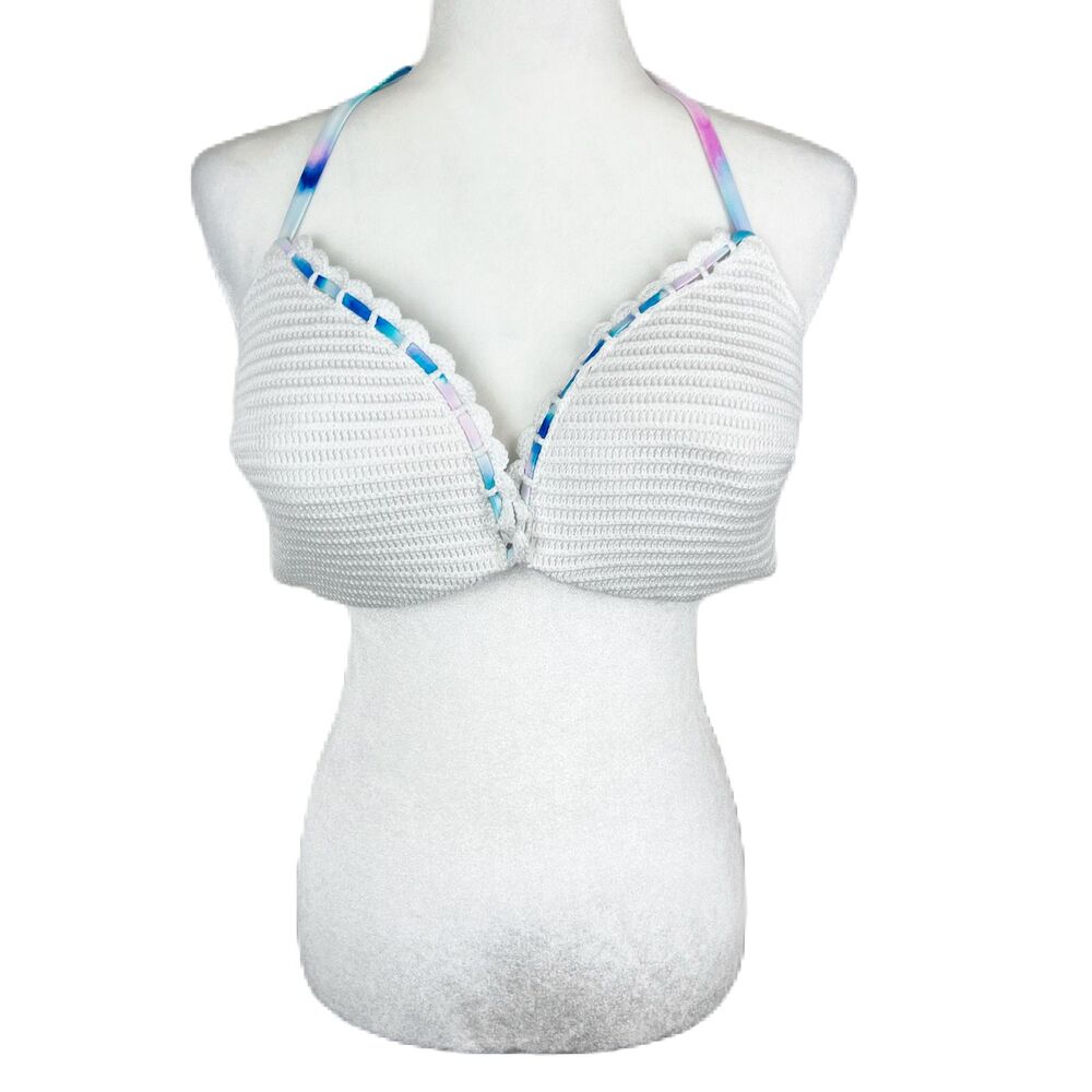 Shade & Shore Bikini Top Women 34DD White Blue Pink Halter Swim Beach NWT